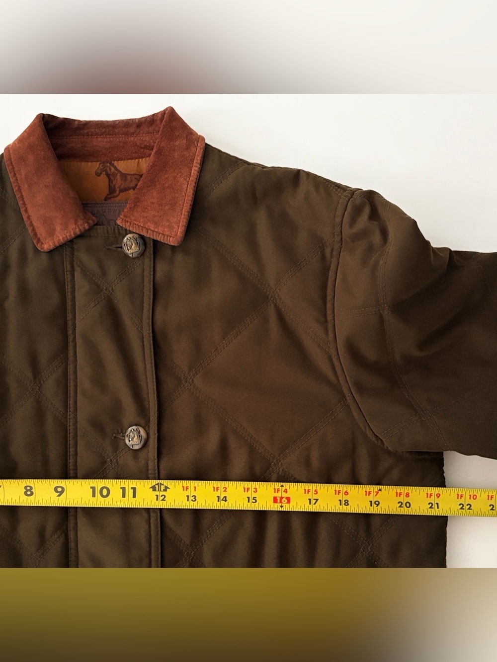 Vintage Lauren Ralph Lauren Barn Jacket Quilted Field Coat Olive Green Small - Picture 12 of 16